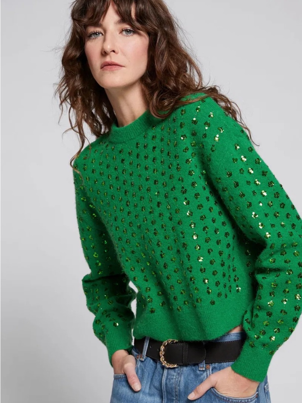 &stories Cropped Sequin Embellished sweater.